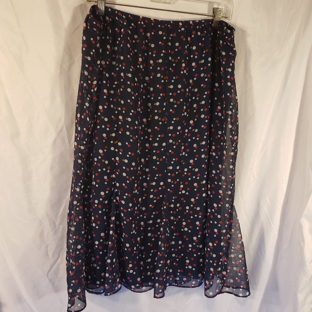 Ladies Blue Skirt w/Red, White & Tan Polka Dots w/Flirty Hem - 16W
